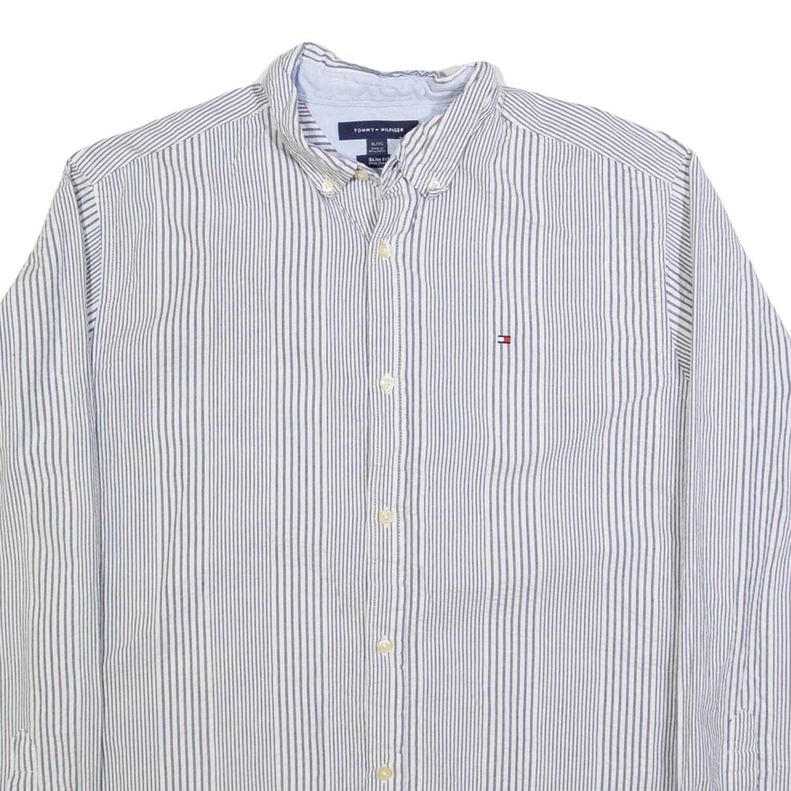 TOMMY HILFIGER Mens Shirt White Striped Long Sleeve XL