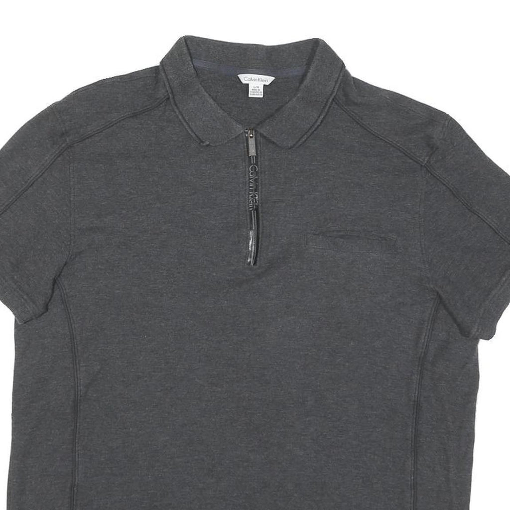 CALVIN KLEIN Mens Grey Short Sleeve Plain L Polo Shirt Cotton Blend Zip Neck
