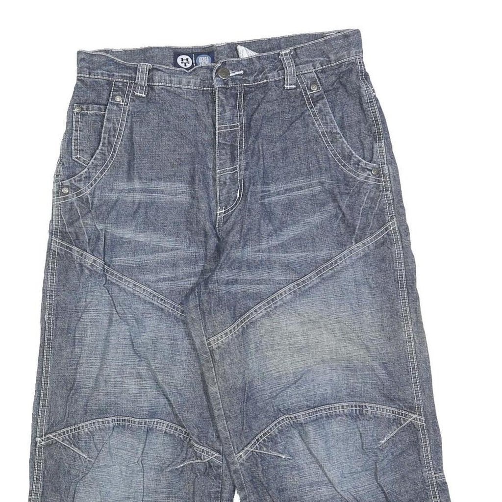 HERE & THERE Mens Shorts Blue Casual Cotton Blend M W30 Relaxed Fit Embroidered