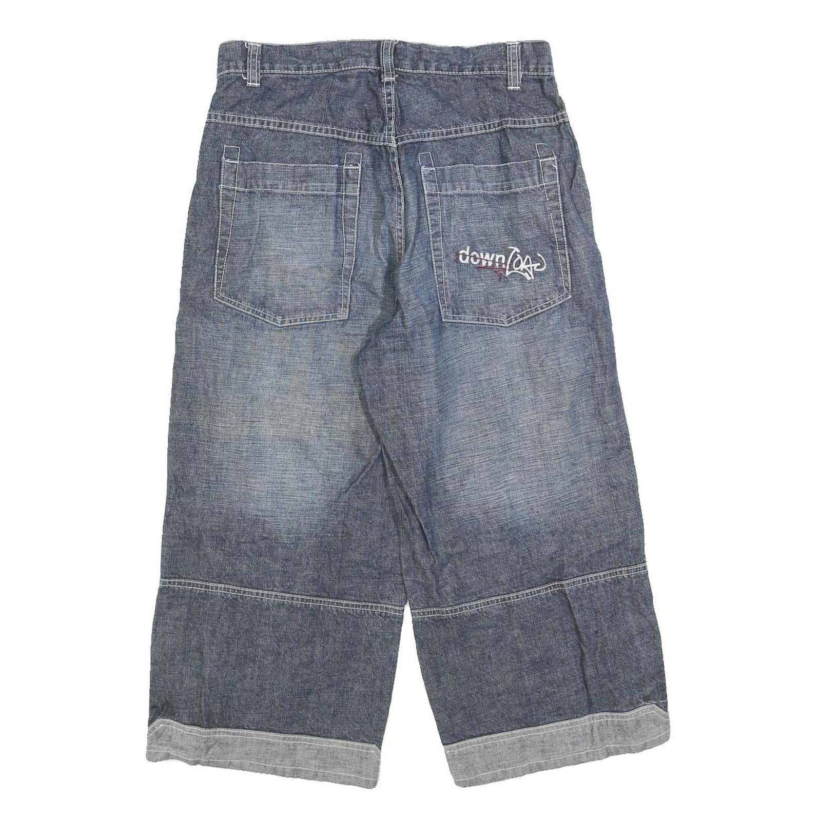 HERE & THERE Mens Shorts Blue Casual Cotton Blend M W30 Relaxed Fit Embroidered