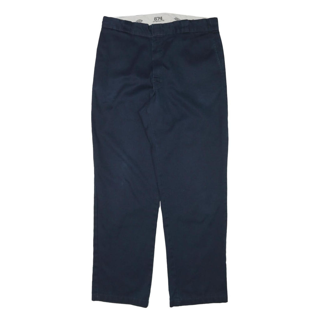 DICKIES Mens Cotton Blend Navy Regular Straight Trousers W36 L32 Workwear Zip