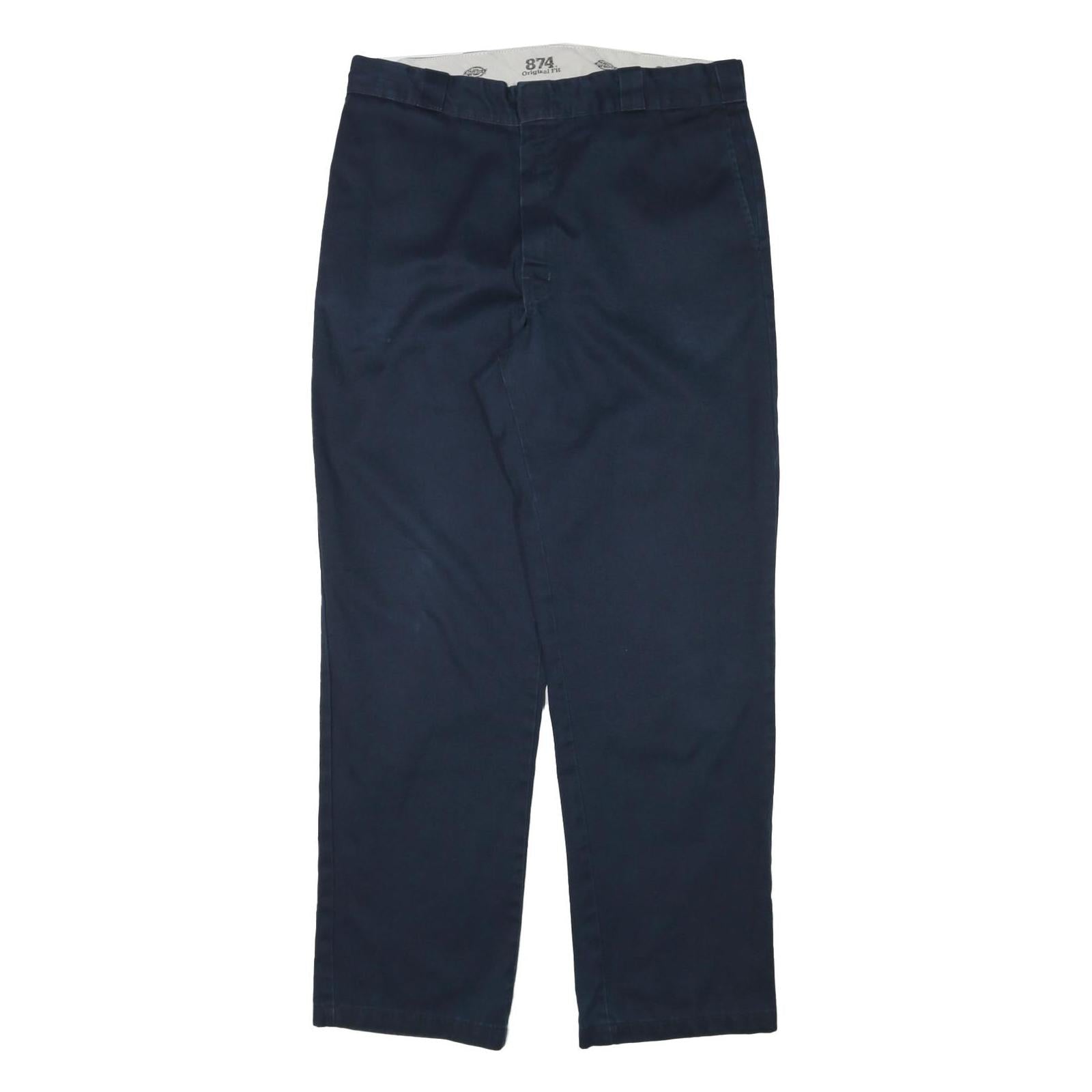 DICKIES Mens Cotton Blend Navy Regular Straight Trousers W36 L32 Workwear Zip