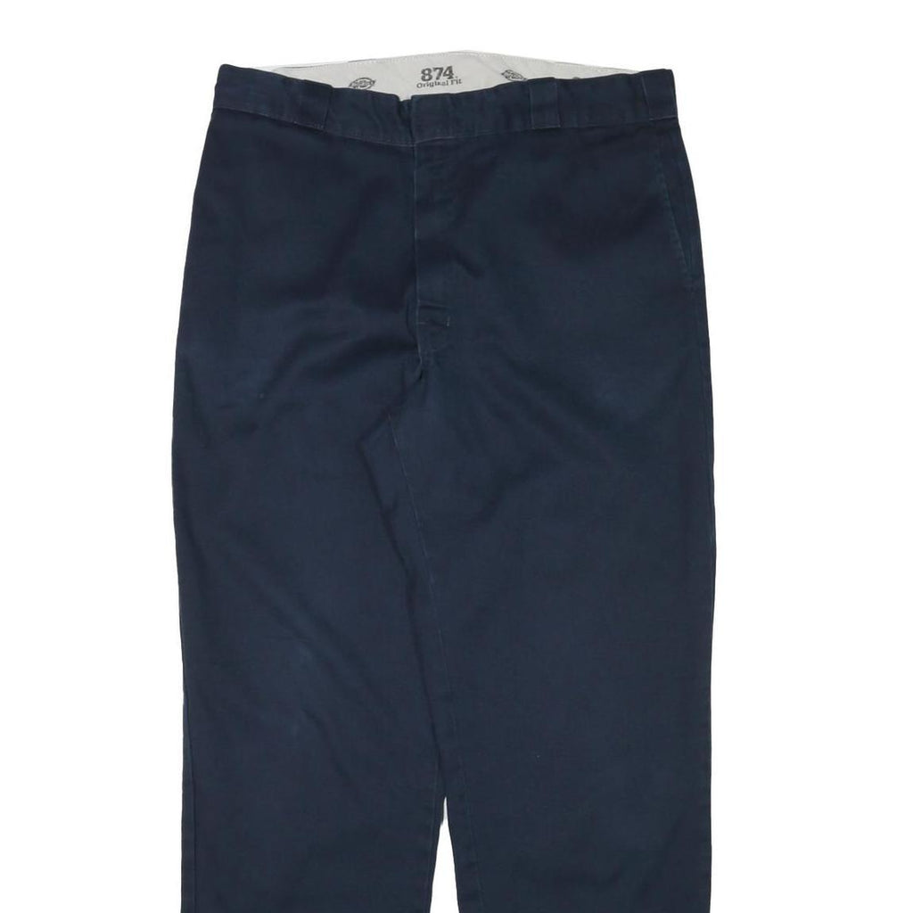 DICKIES Mens Cotton Blend Navy Regular Straight Trousers W36 L32 Workwear Zip