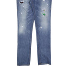 TRUE RELIGION Womens Slim Blue Denim Light Wash Jeans W30 L32 Distressed Patches