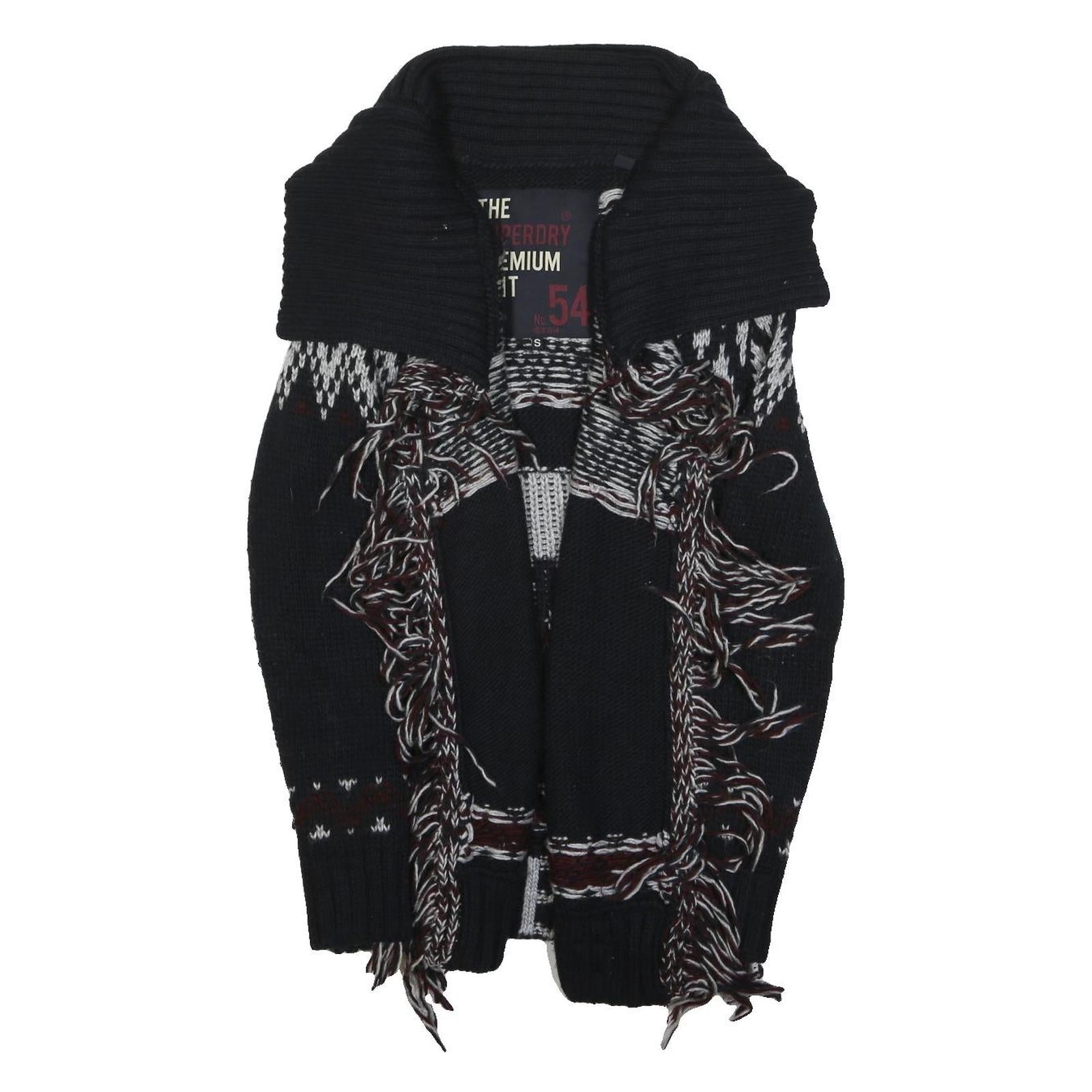 SUPERDRY Womens Black Patterned Chunky Knit Shawl Collar Jumper S Acrylic