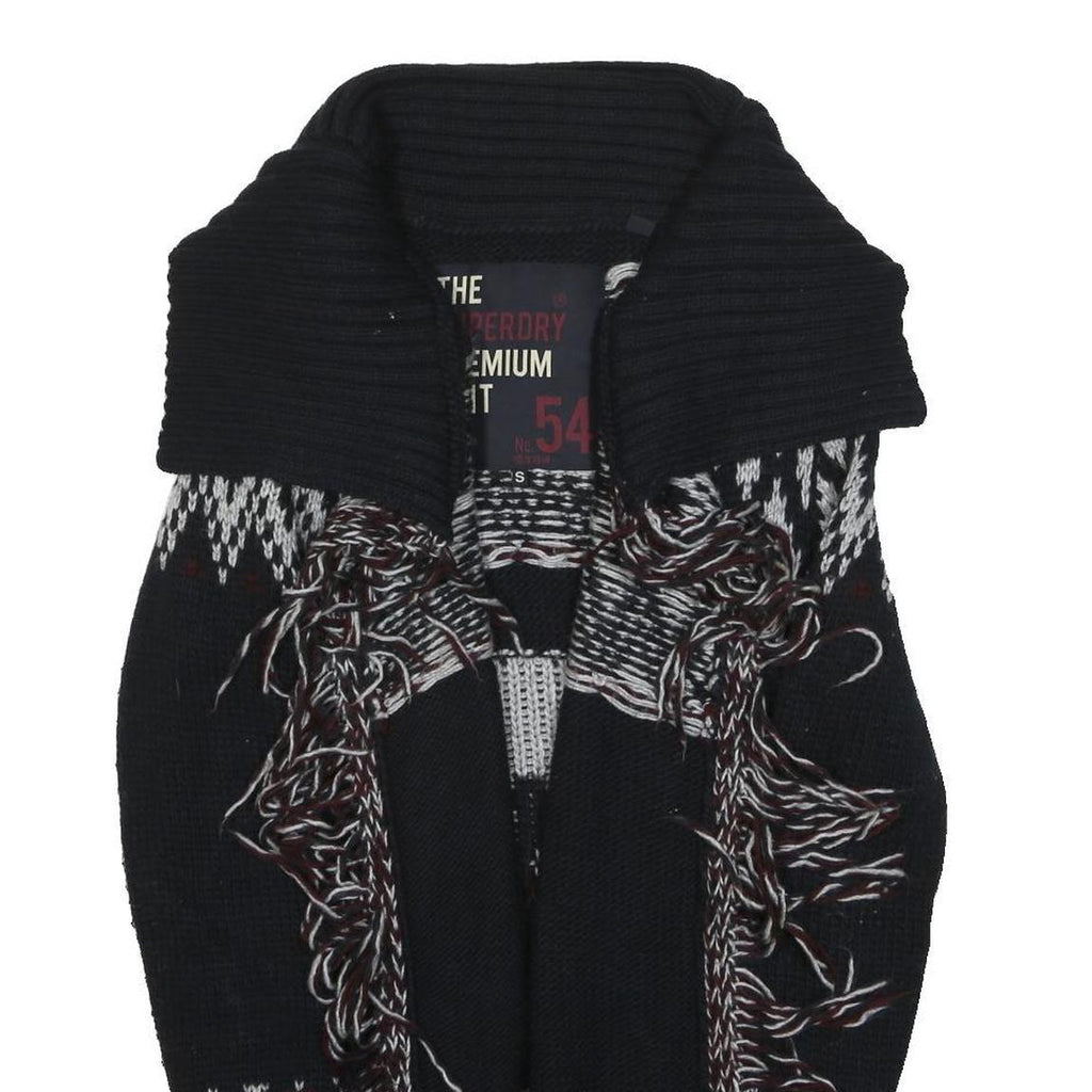 SUPERDRY Womens Black Patterned Chunky Knit Shawl Collar Jumper S Acrylic