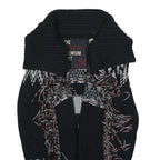 SUPERDRY Womens Black Patterned Chunky Knit Shawl Collar Jumper S Acrylic
