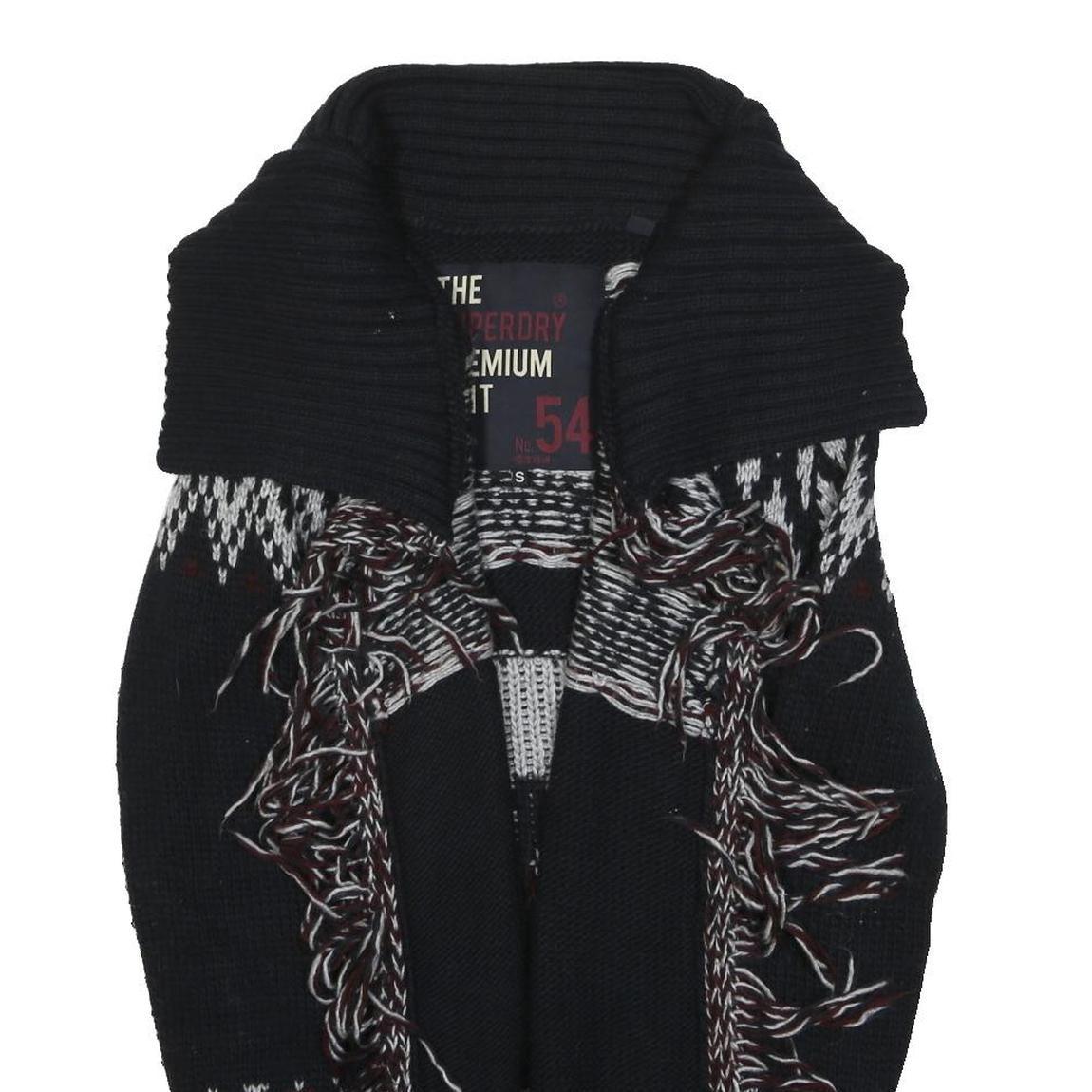 SUPERDRY Womens Black Patterned Chunky Knit Shawl Collar Jumper S Acrylic