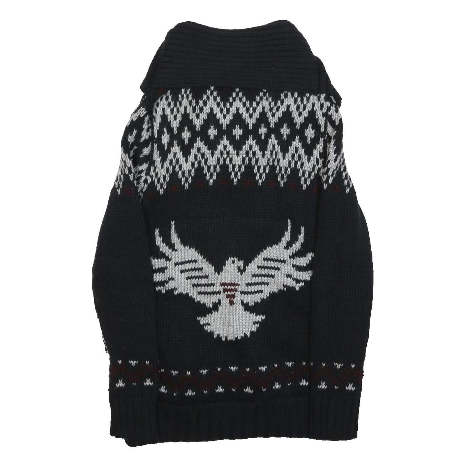 SUPERDRY Womens Black Patterned Chunky Knit Shawl Collar Jumper S Acrylic