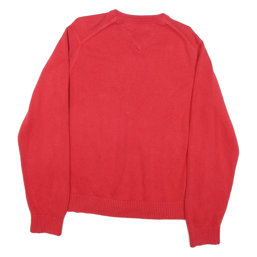 TOMMY HILFIGER Mens Red Plain V-Neck Basic Knit Jumper M Cotton Blend Casual