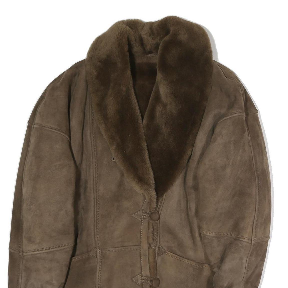 Womens Brown Faux Fur Collar Button Jacket M Polyester Blend Coat Outerwear