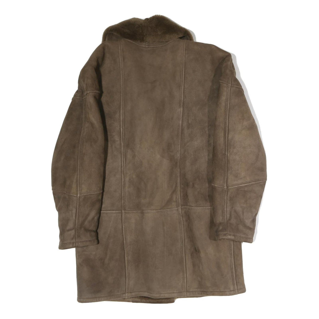 Womens Brown Faux Fur Collar Button Jacket M Polyester Blend Coat Outerwear