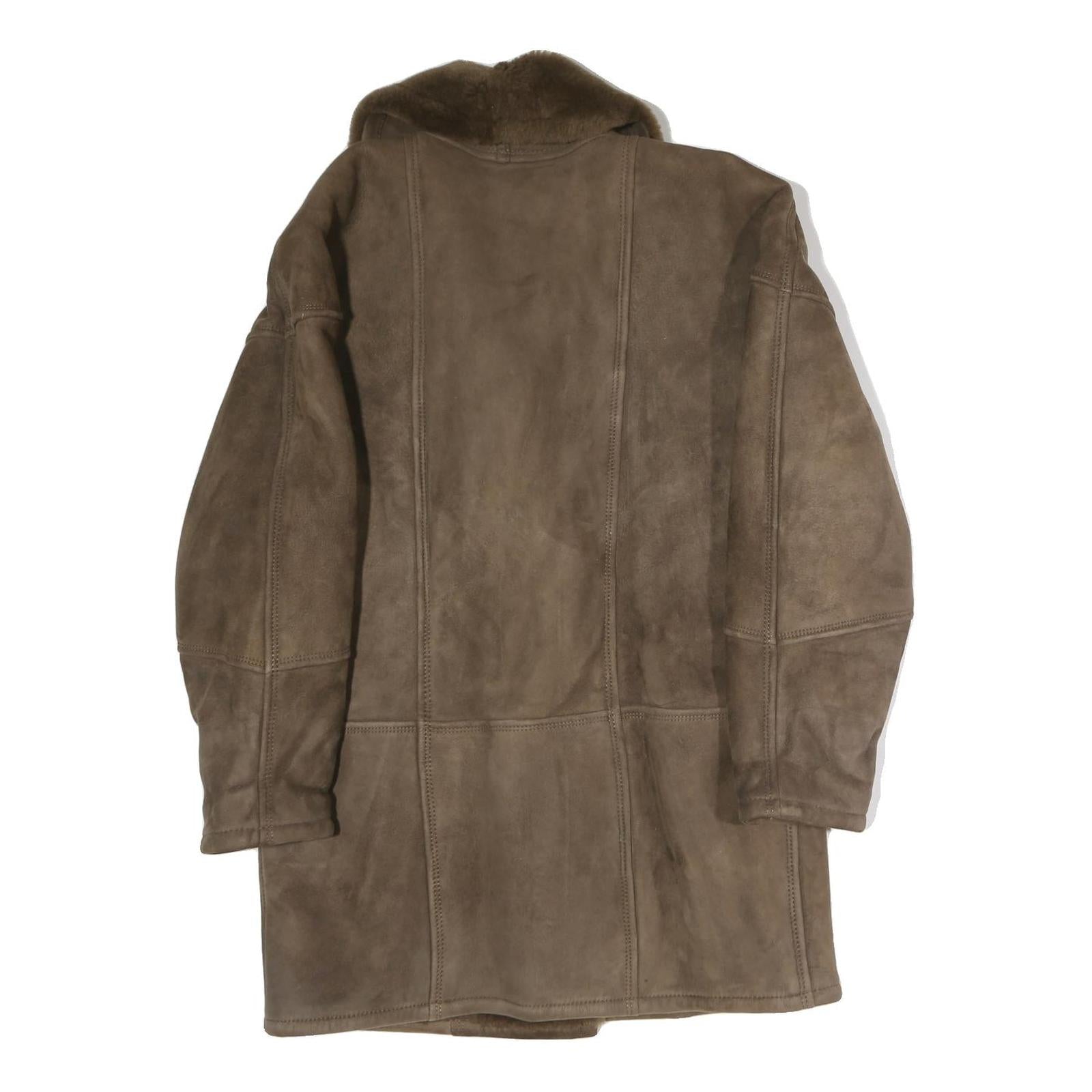 Womens Brown Faux Fur Collar Button Jacket M Polyester Blend Coat Outerwear