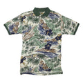 NWT Womens Green & Beige Tropical Floral Short Sleeve Polo Shirt M Cotton Blend
