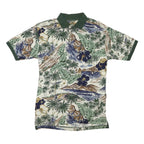 NWT Womens Green & Beige Tropical Floral Short Sleeve Polo Shirt M Cotton Blend