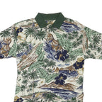 NWT Womens Green & Beige Tropical Floral Short Sleeve Polo Shirt M Cotton Blend
