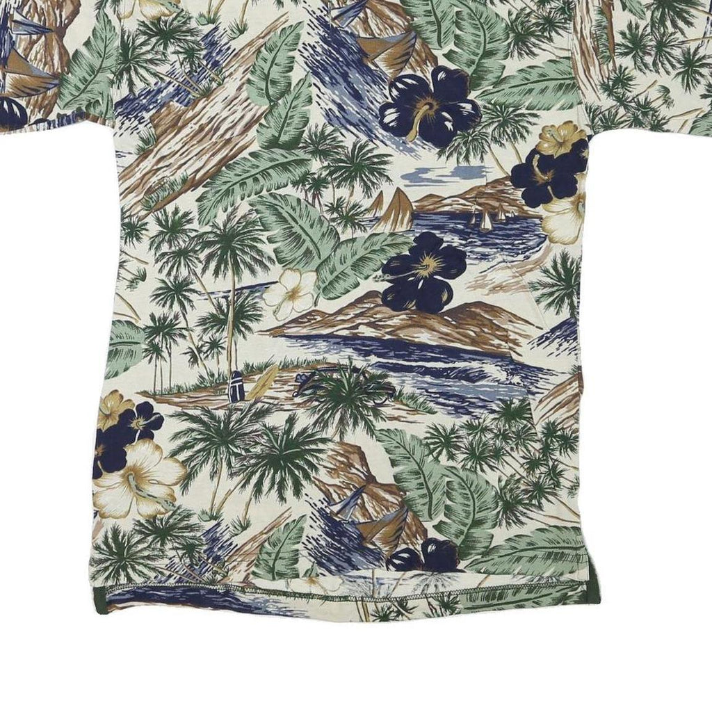 NWT Womens Green & Beige Tropical Floral Short Sleeve Polo Shirt M Cotton Blend