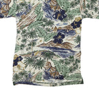 NWT Womens Green & Beige Tropical Floral Short Sleeve Polo Shirt M Cotton Blend