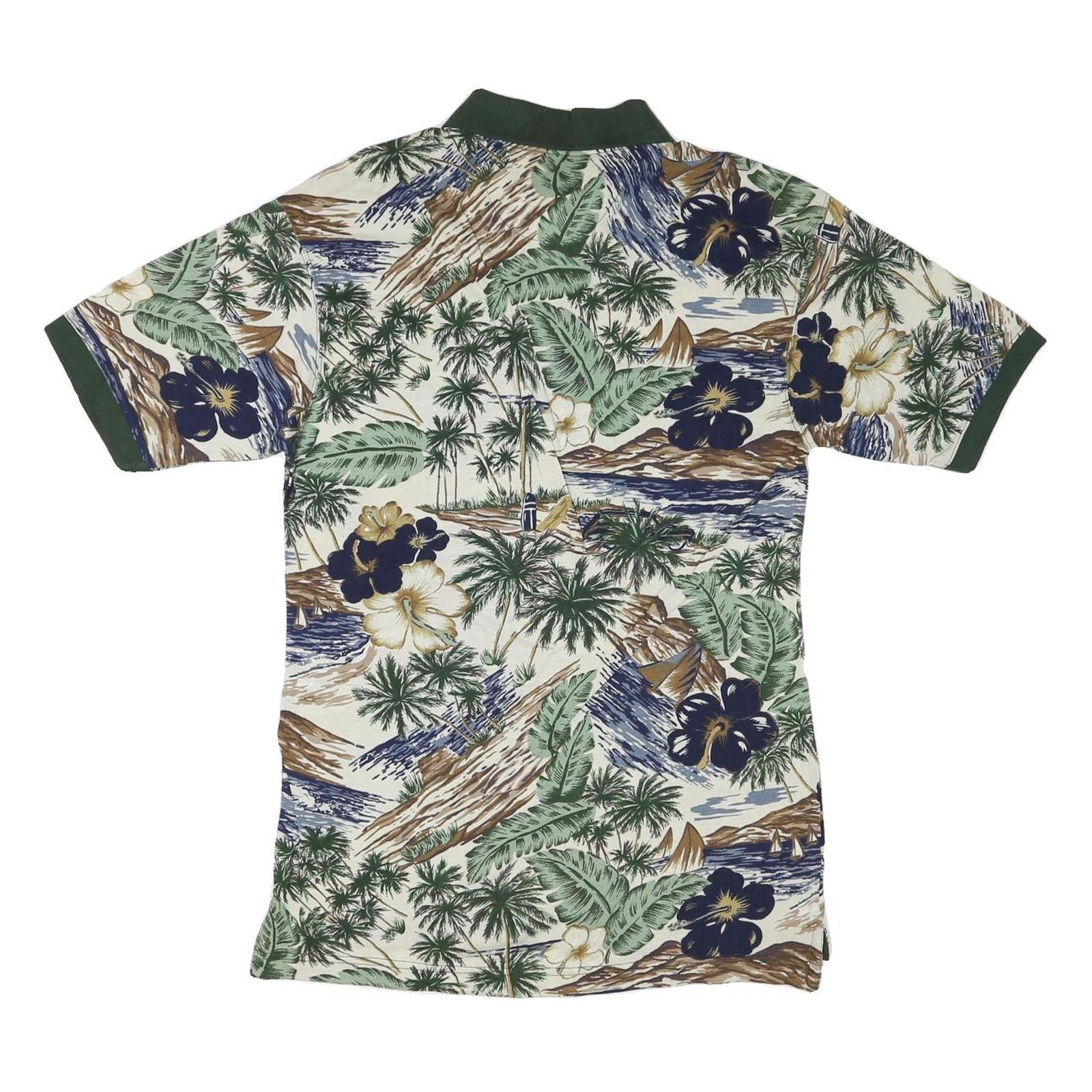 NWT Womens Green & Beige Tropical Floral Short Sleeve Polo Shirt M Cotton Blend