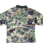 NWT Womens Green & Beige Tropical Floral Short Sleeve Polo Shirt M Cotton Blend