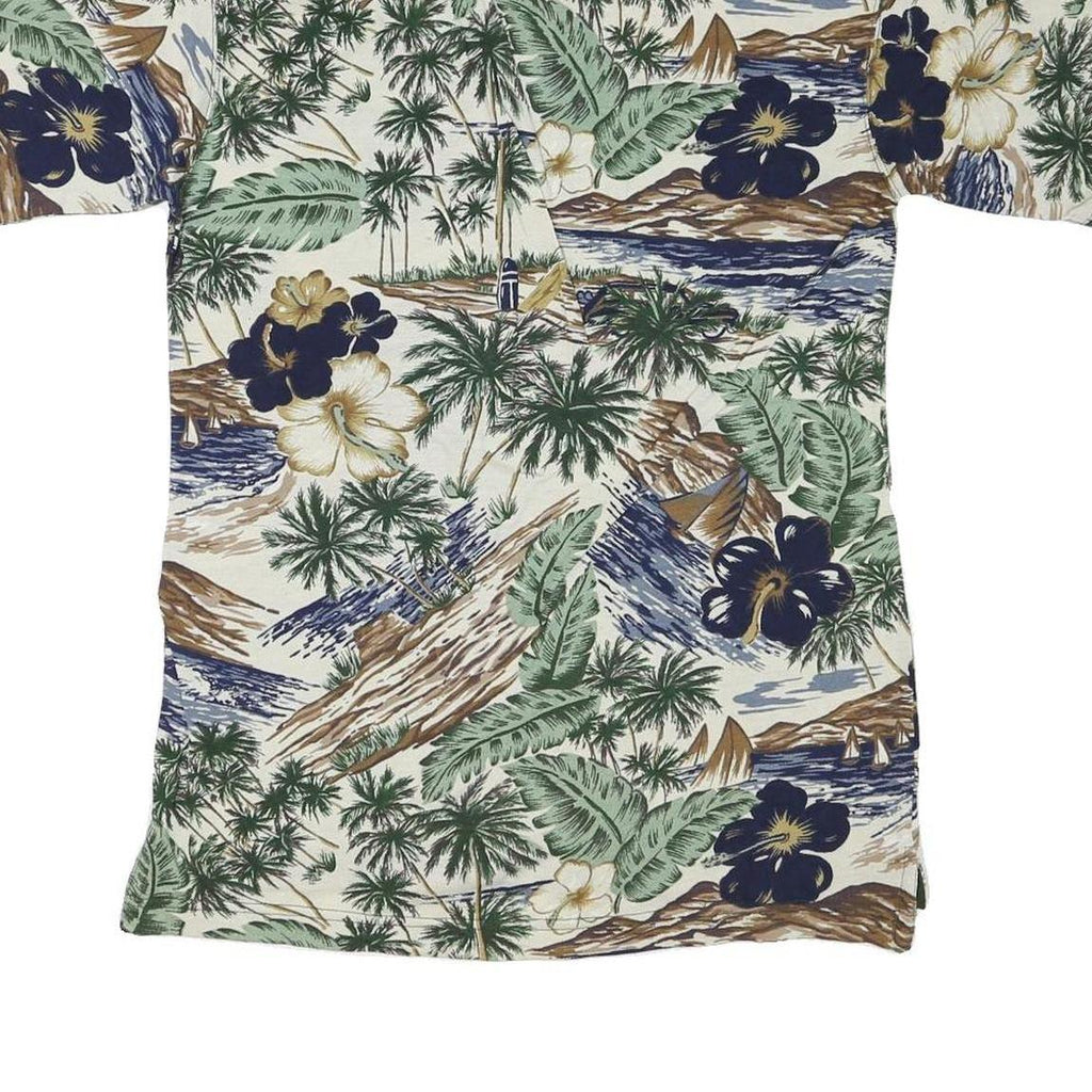 NWT Womens Green & Beige Tropical Floral Short Sleeve Polo Shirt M Cotton Blend