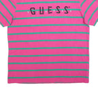 GUESS Mens Pink & Green Striped Graphic T-Shirt L Crew Neck Short Sleeve Cotton