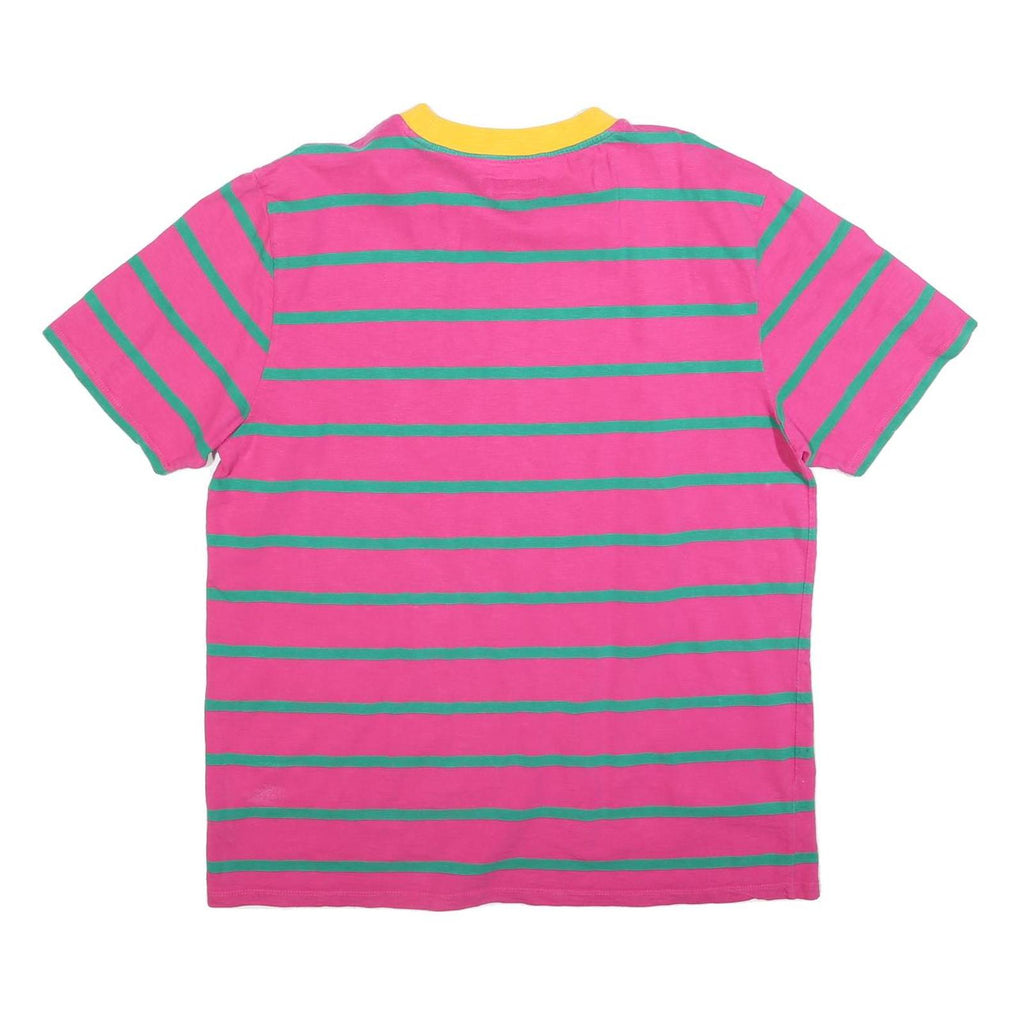 GUESS Mens Pink & Green Striped Graphic T-Shirt L Crew Neck Short Sleeve Cotton