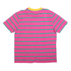 GUESS Mens Pink & Green Striped Graphic T-Shirt L Crew Neck Short Sleeve Cotton