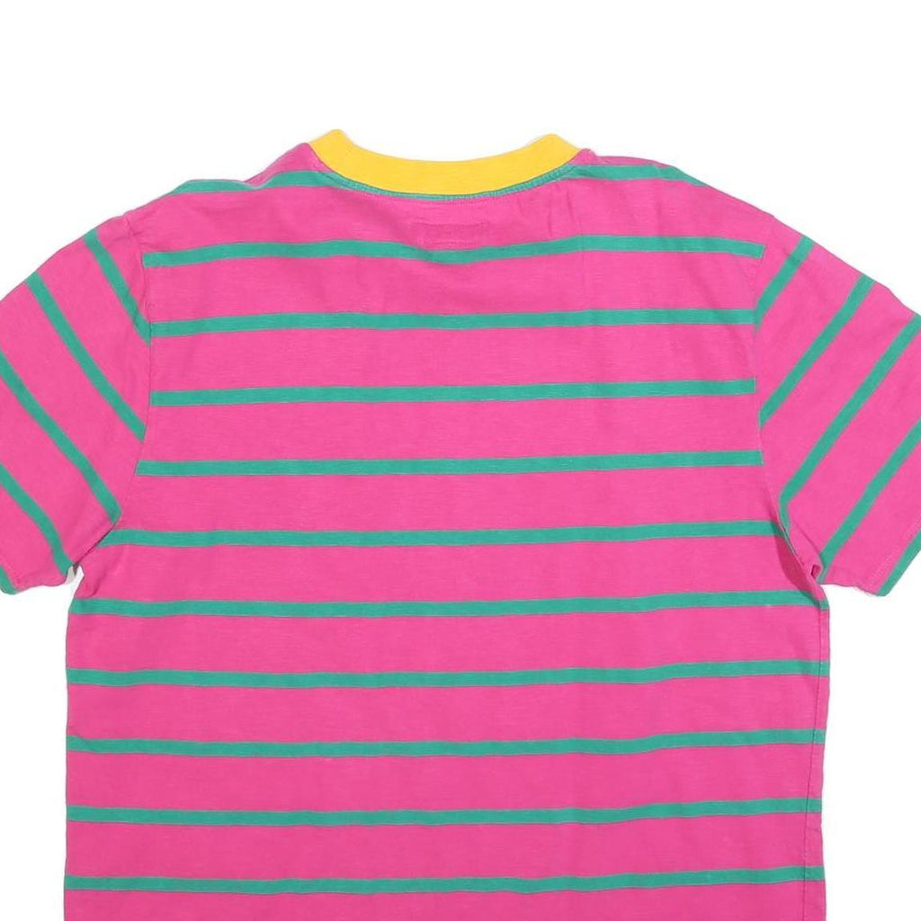 GUESS Mens Pink & Green Striped Graphic T-Shirt L Crew Neck Short Sleeve Cotton