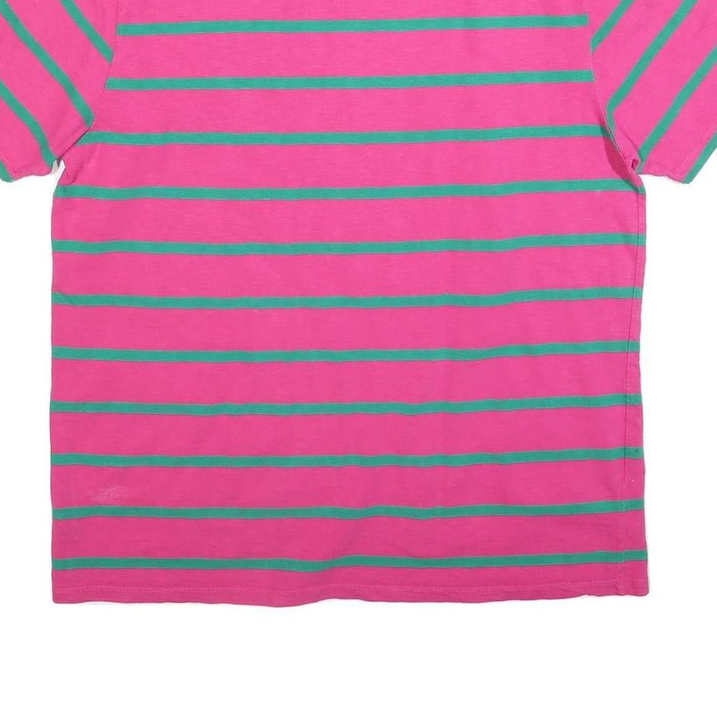 GUESS Mens Pink & Green Striped Graphic T-Shirt L Crew Neck Short Sleeve Cotton