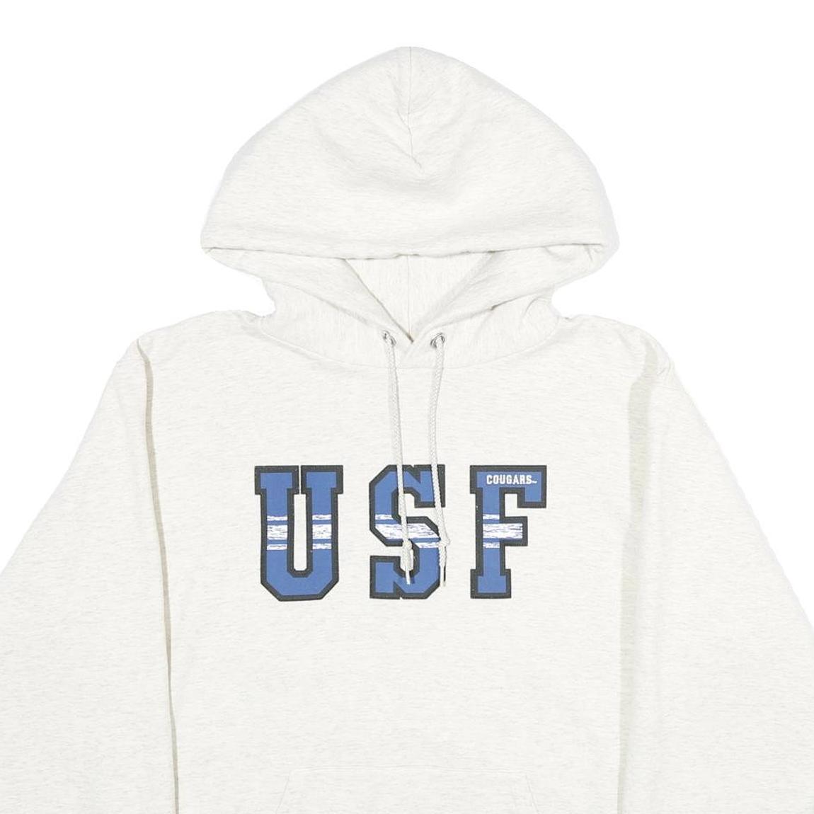 CHAMPION Mens White USF Cougars Pullover Hoodie M Cotton Blend Casual