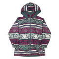Womens Red Green White Printed Polyester Blend Hooded Jacket L Zip Casual