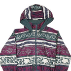 Womens Red Green White Printed Polyester Blend Hooded Jacket L Zip Casual