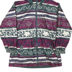 Womens Red Green White Printed Polyester Blend Hooded Jacket L Zip Casual