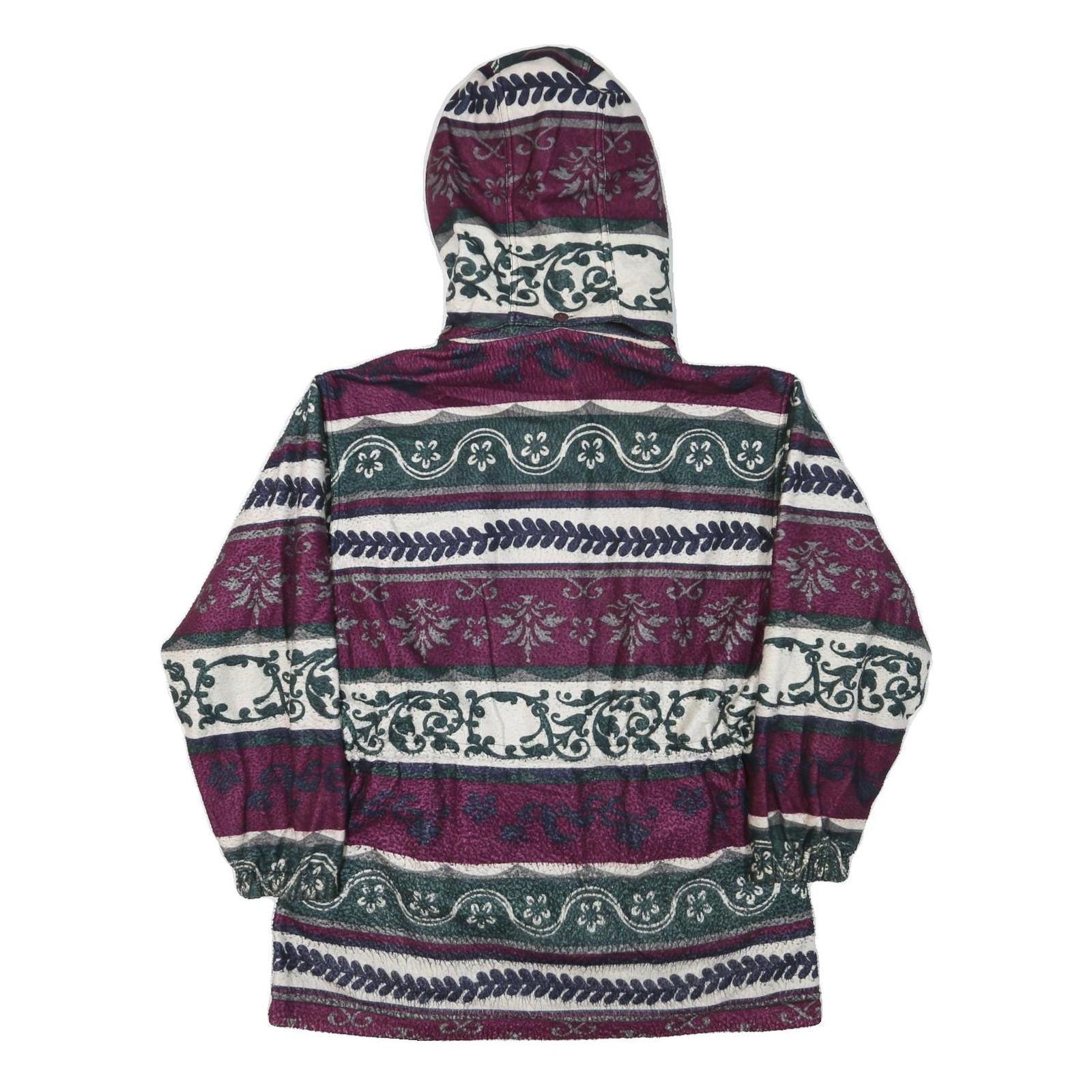 Womens Red Green White Printed Polyester Blend Hooded Jacket L Zip Casual