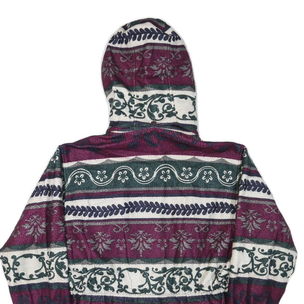 Womens Red Green White Printed Polyester Blend Hooded Jacket L Zip Casual