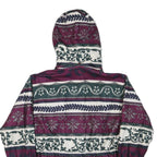 Womens Red Green White Printed Polyester Blend Hooded Jacket L Zip Casual