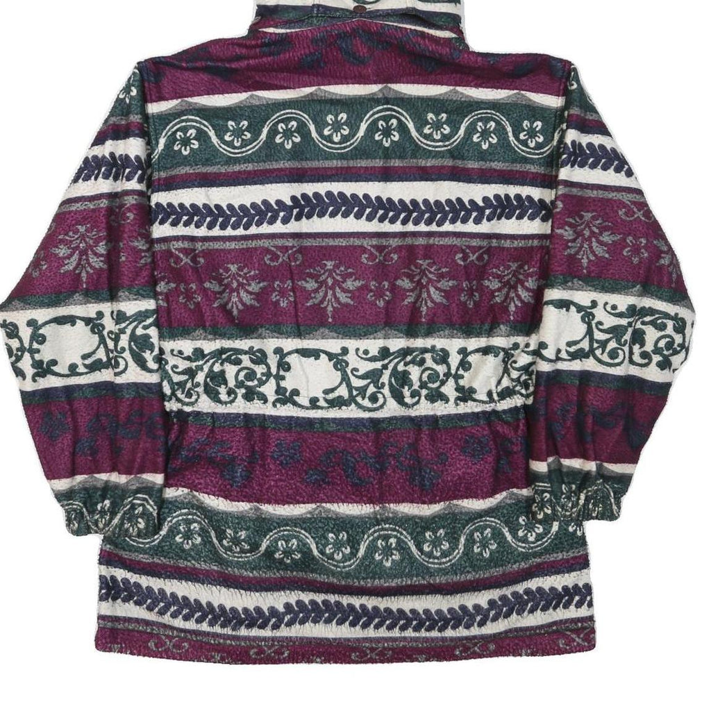 Womens Red Green White Printed Polyester Blend Hooded Jacket L Zip Casual