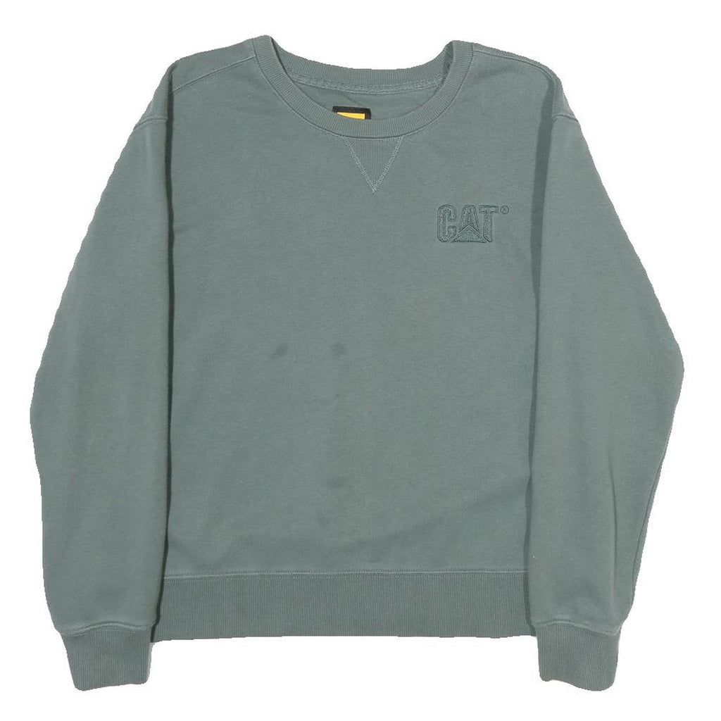CAT Mens Green Crew Neck M Cotton Logo Sweatshirt Pullover Casual Workwear