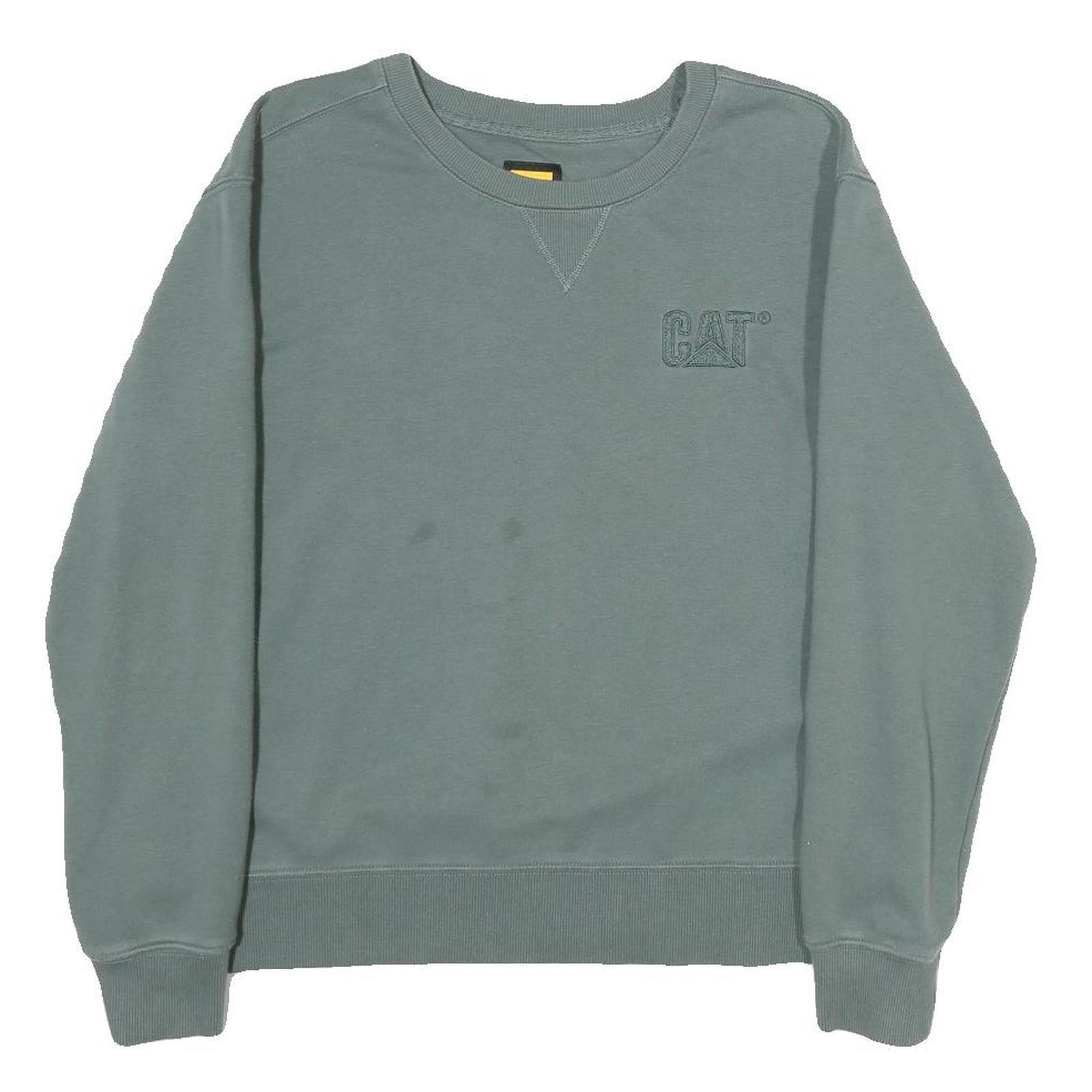 CAT Mens Green Crew Neck M Cotton Logo Sweatshirt Pullover Casual Workwear