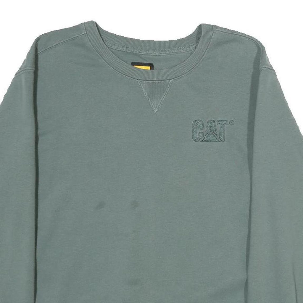 CAT Mens Green Crew Neck M Cotton Logo Sweatshirt Pullover Casual Workwear