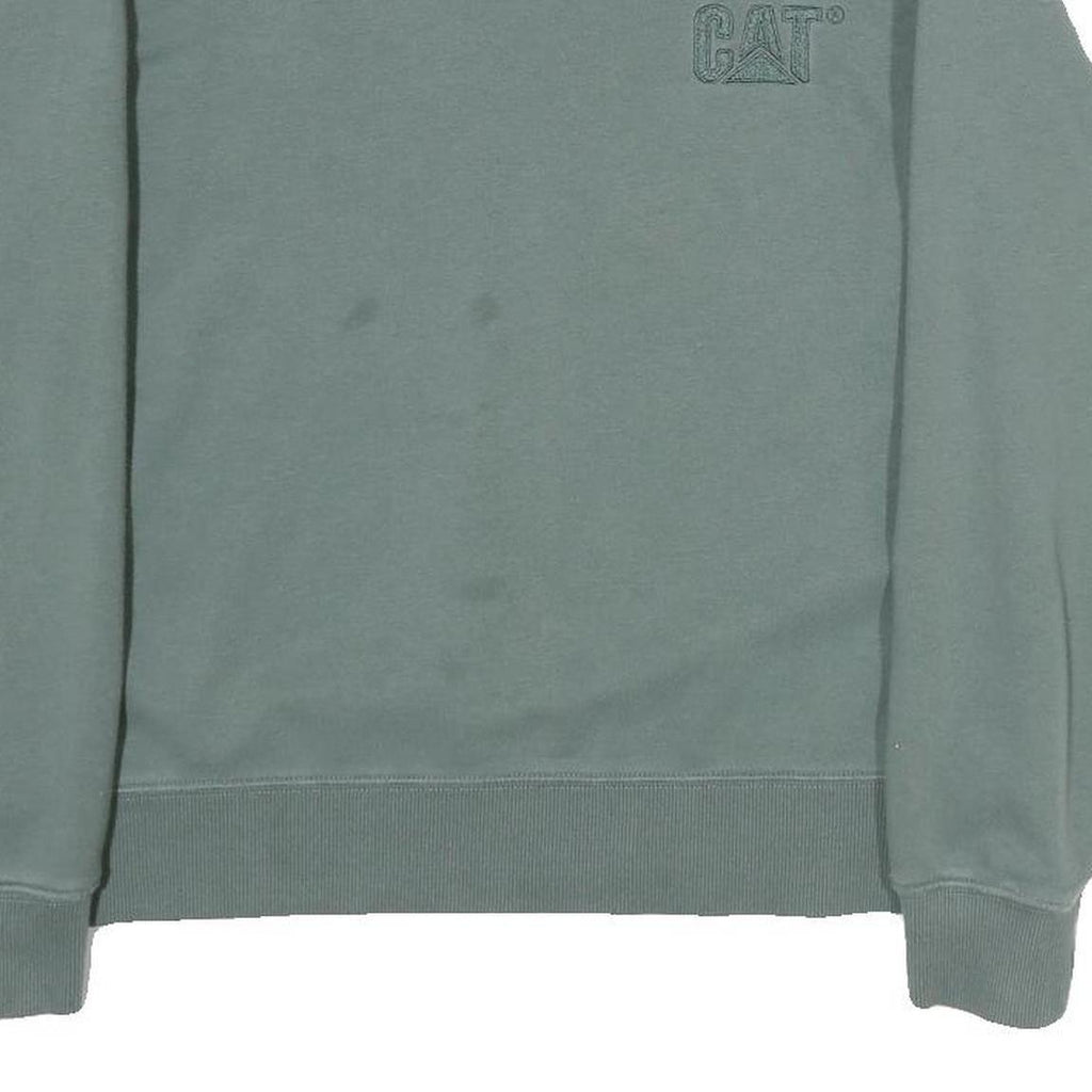CAT Mens Green Crew Neck M Cotton Logo Sweatshirt Pullover Casual Workwear
