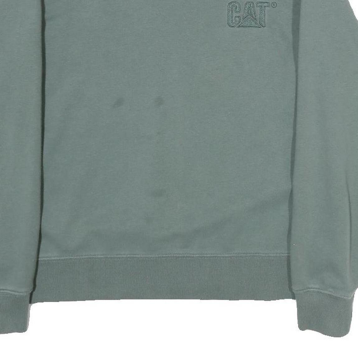 CAT Mens Green Crew Neck M Cotton Logo Sweatshirt Pullover Casual Workwear