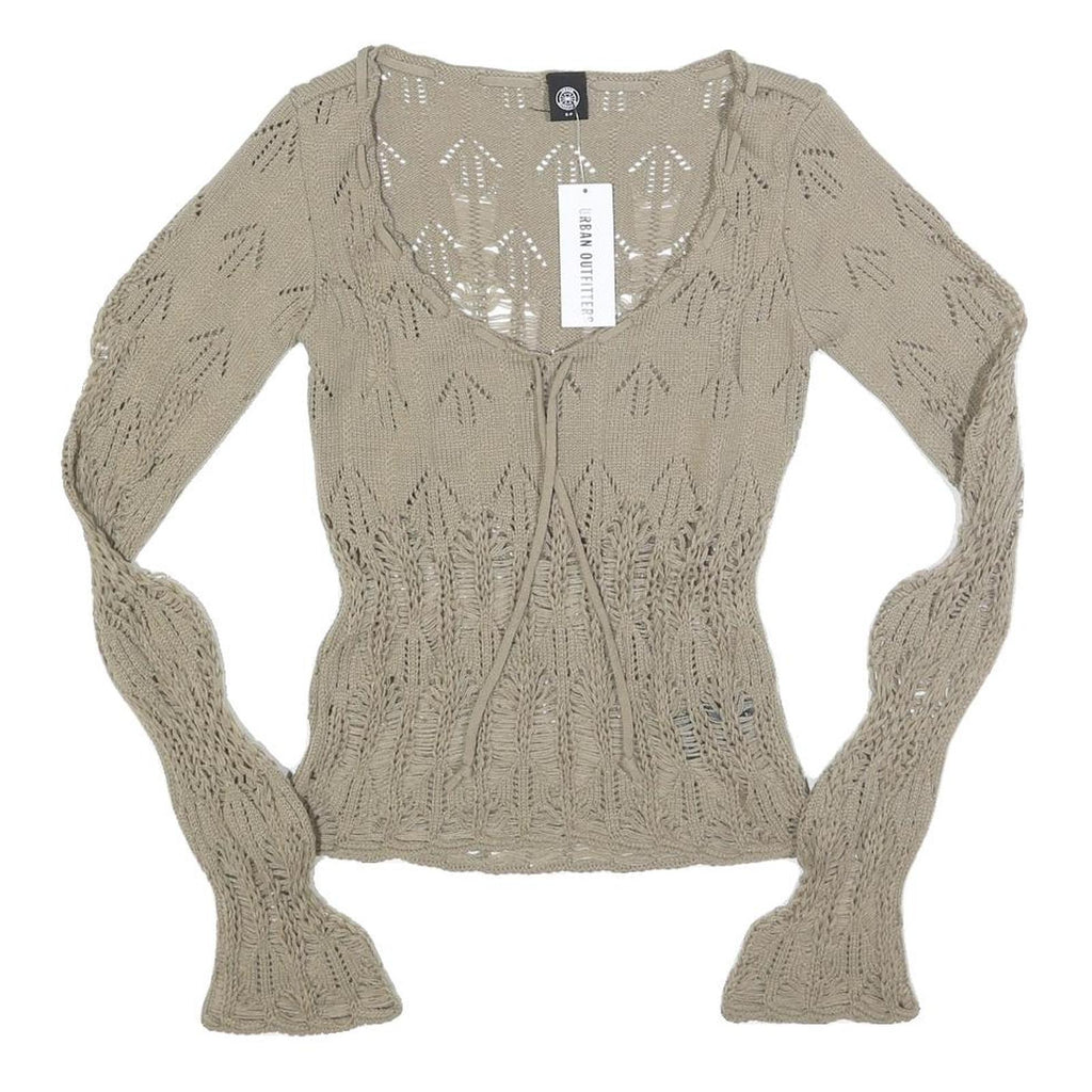 URBAN OUTFITTERS Womens Beige Patterned Jumper Scoop Neck Chunky Knit S Stylish