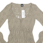 URBAN OUTFITTERS Womens Beige Patterned Jumper Scoop Neck Chunky Knit S Stylish