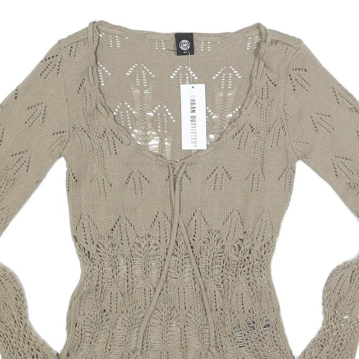 URBAN OUTFITTERS Womens Beige Patterned Jumper Scoop Neck Chunky Knit S Stylish