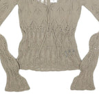 URBAN OUTFITTERS Womens Beige Patterned Jumper Scoop Neck Chunky Knit S Stylish