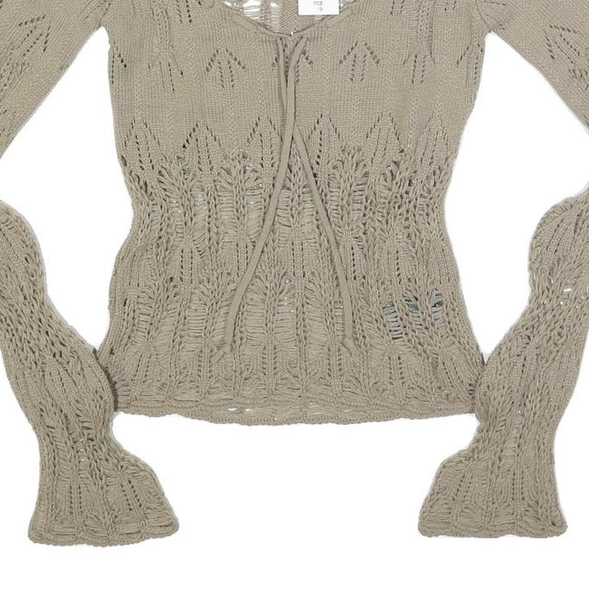 URBAN OUTFITTERS Womens Beige Patterned Jumper Scoop Neck Chunky Knit S Stylish