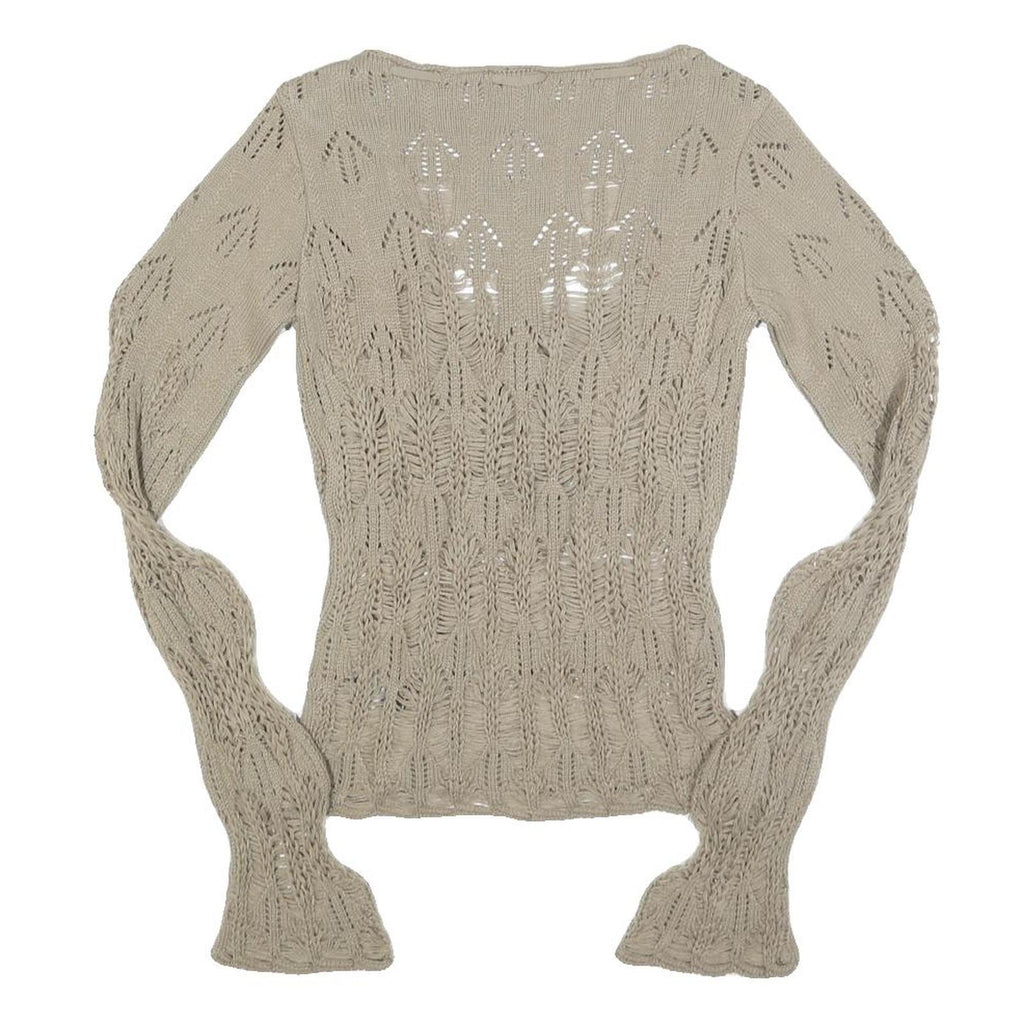 URBAN OUTFITTERS Womens Beige Patterned Jumper Scoop Neck Chunky Knit S Stylish