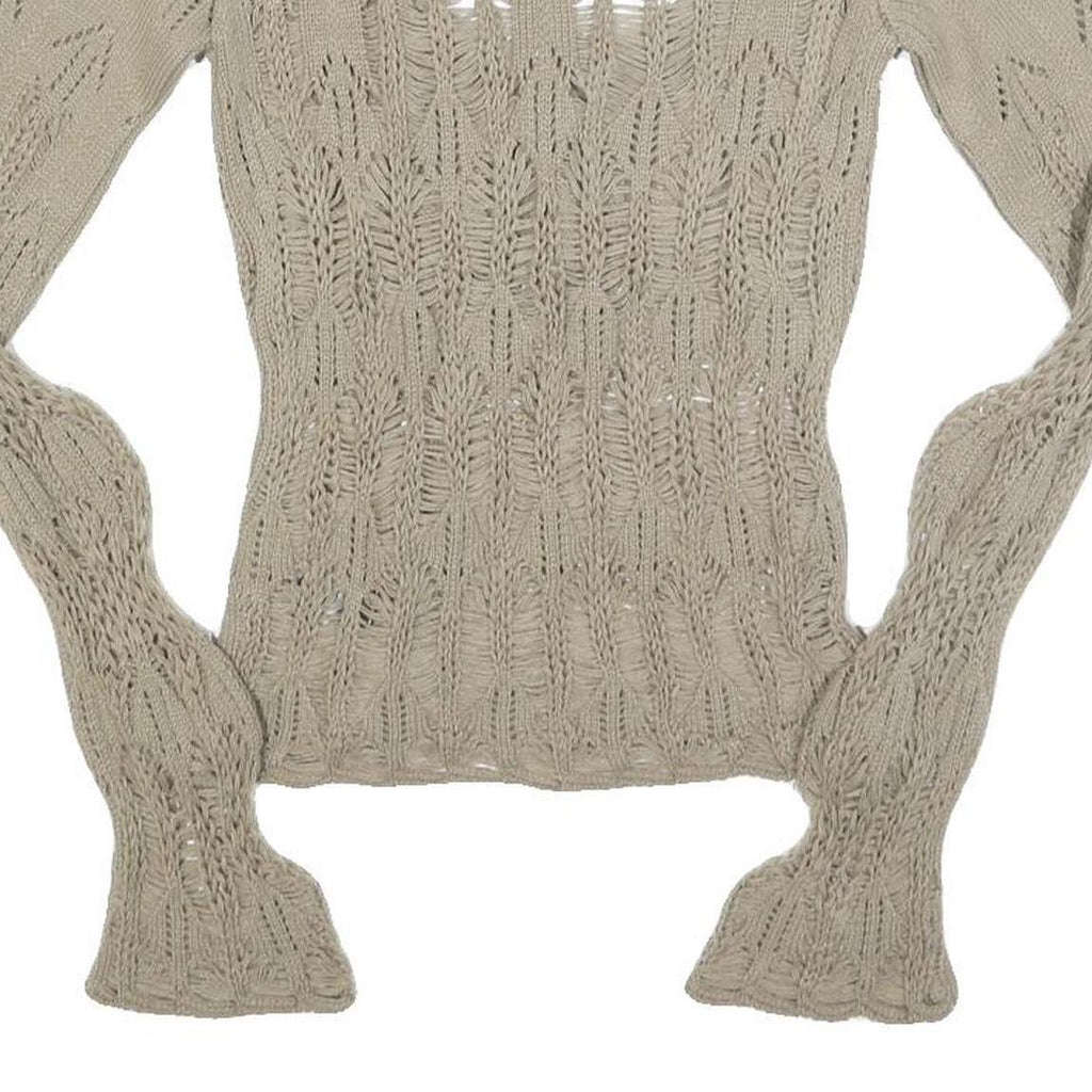 URBAN OUTFITTERS Womens Beige Patterned Jumper Scoop Neck Chunky Knit S Stylish